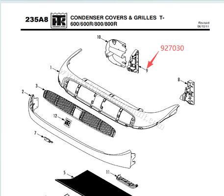 927030 BRACKET - coil (curbside),T600/T800 / T-600M T-800M 880Pro T-600R T-800R cover support 